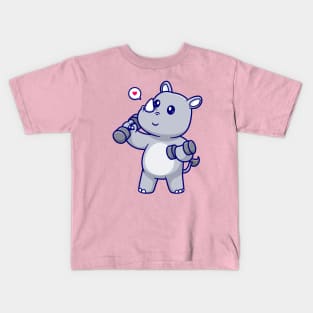 Cute Rhino Lifting Dumbbell Cartoon Kids T-Shirt